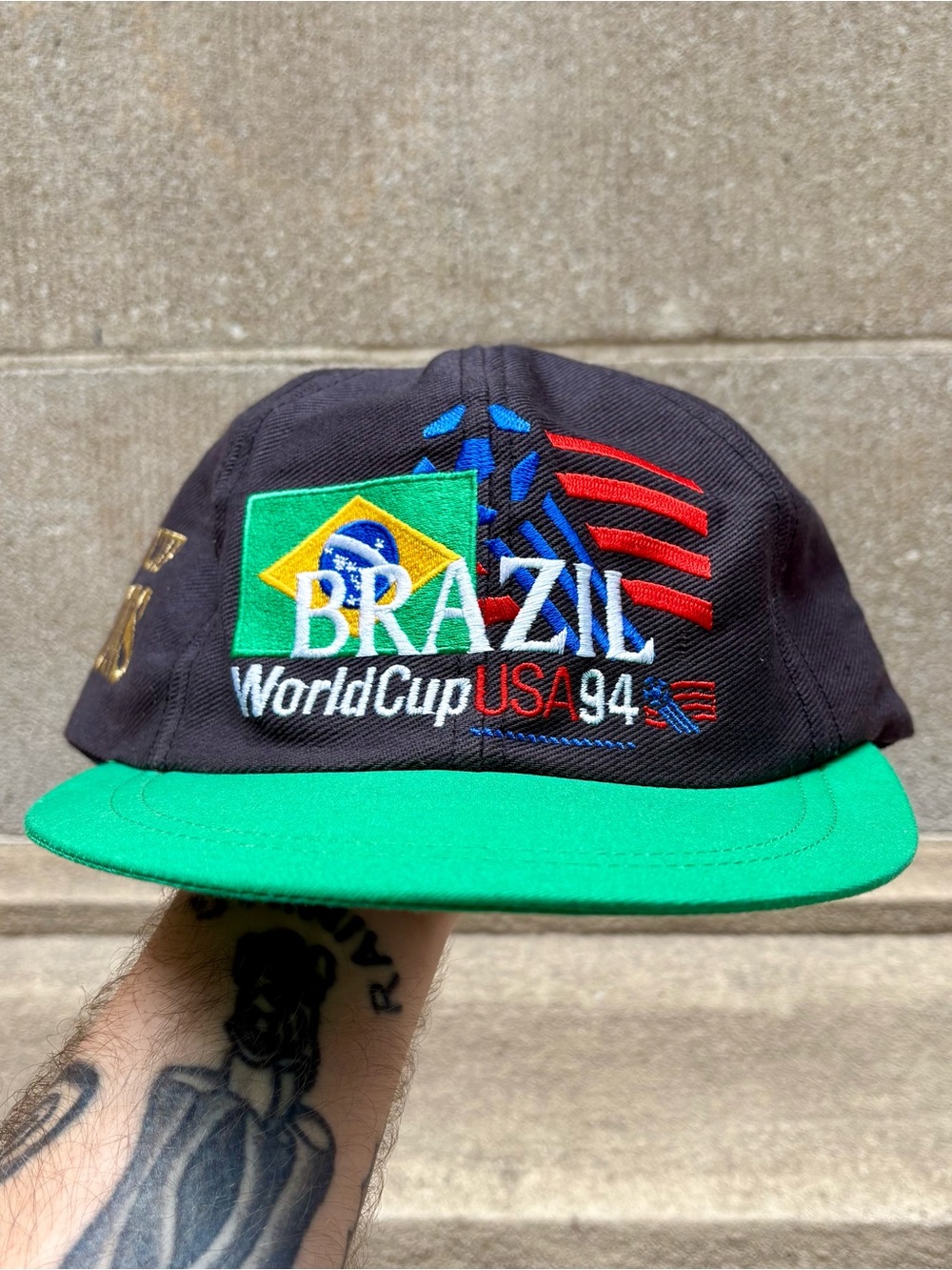 Brazil VTG 1994 FIFA World Cup Champions leather strapback hat OSFA